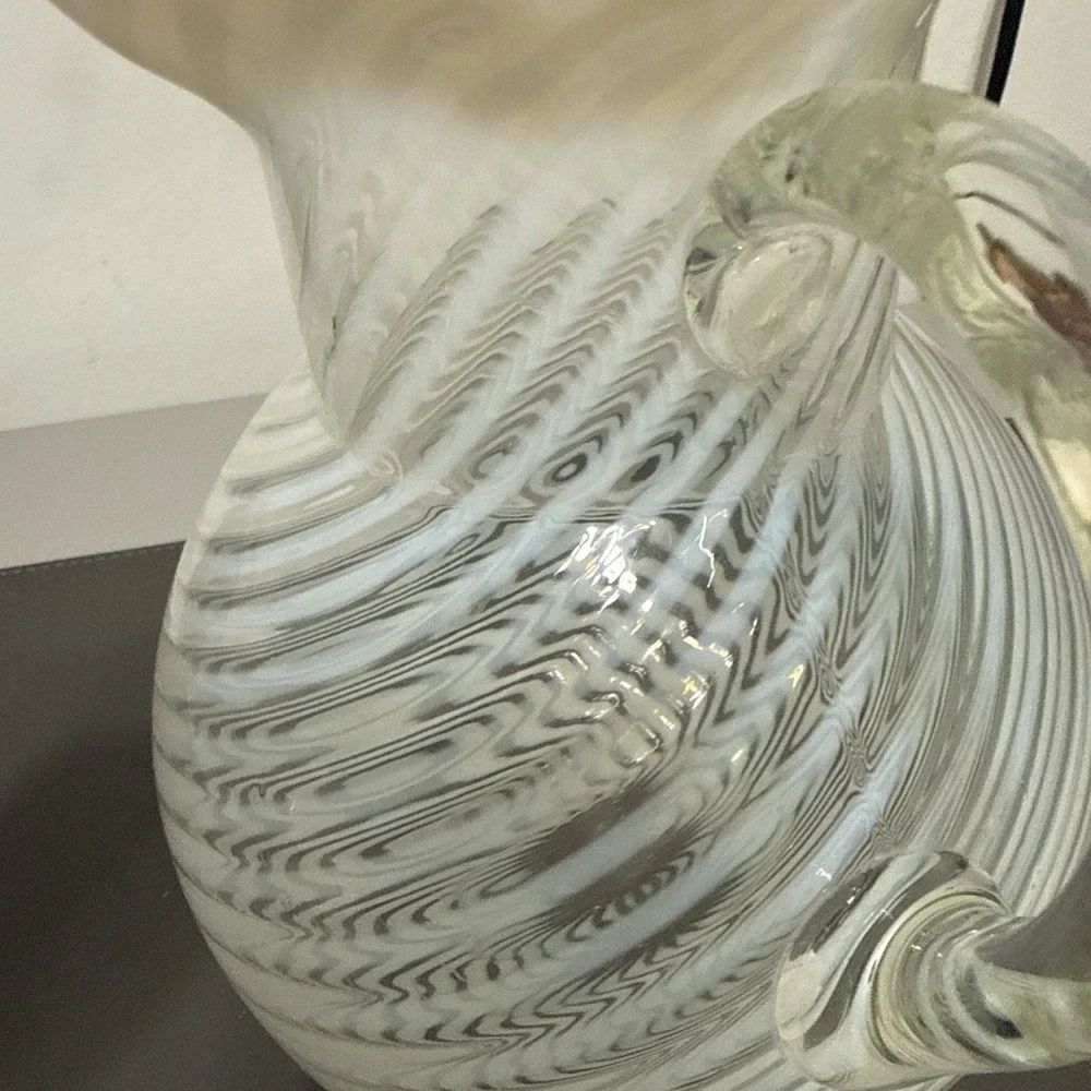 Antique Northwood White Opalescent Swirl Pitcher Victorian Glass 9in